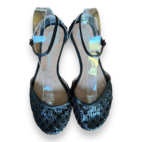 Jeffrey Campbell Black Leather Woven Ankle Strap Flats Size 9 - Picture 2 of 10